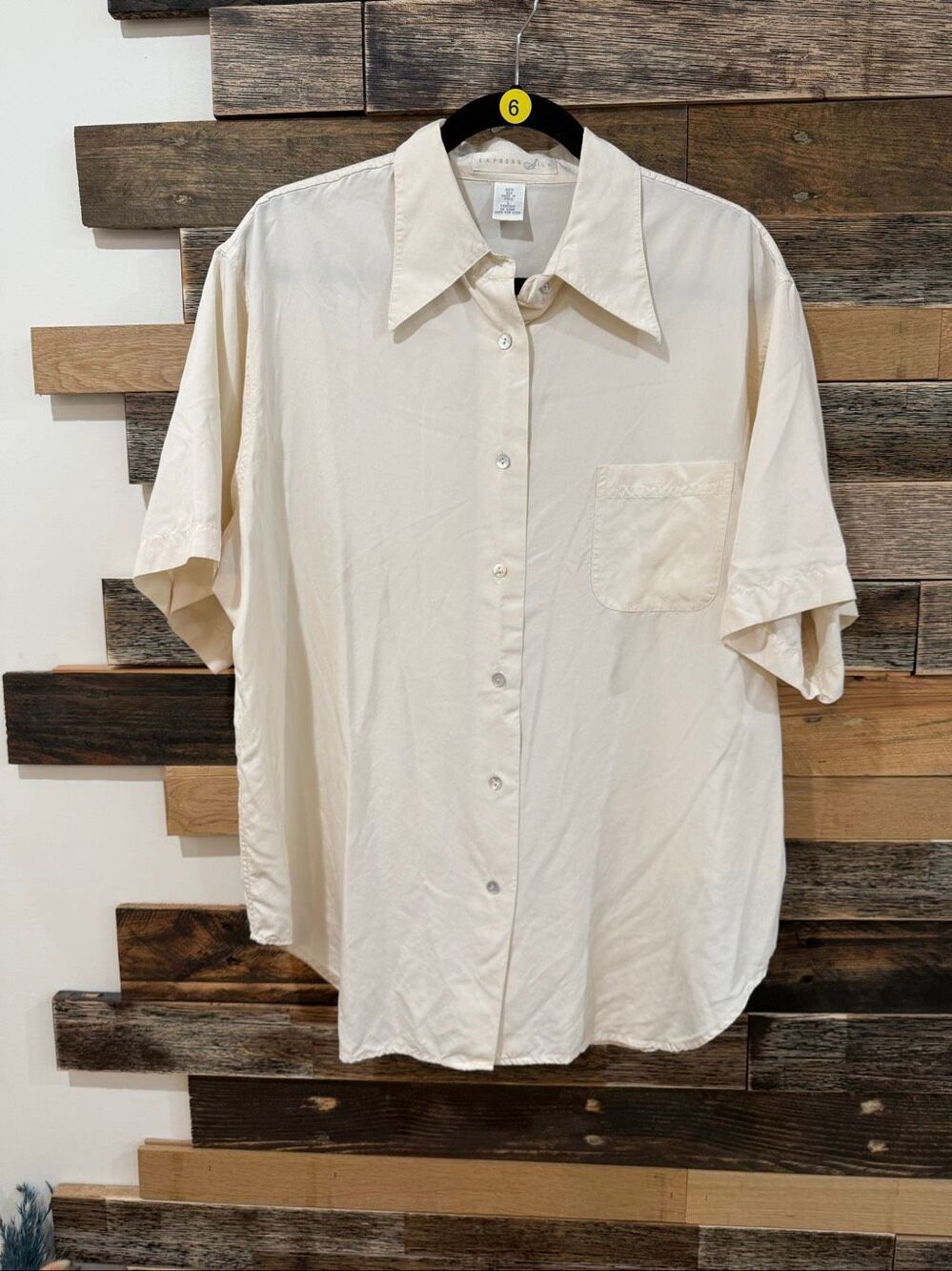 Express Silk button front shirt top blouse sz L